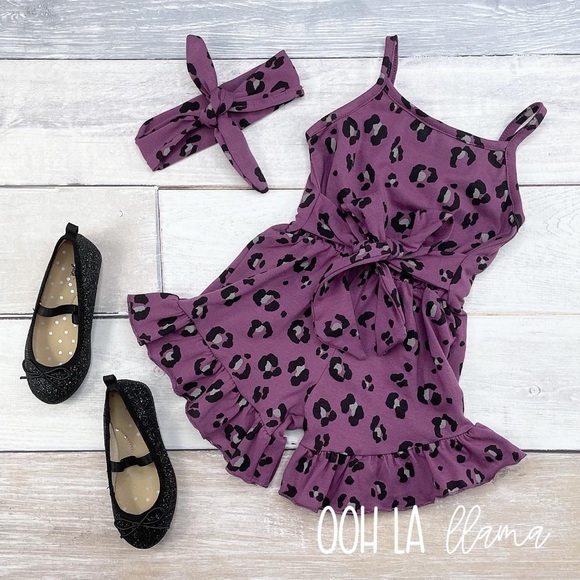 Plum Cheetah Romper w/ matching headband - Picture 1 of 2